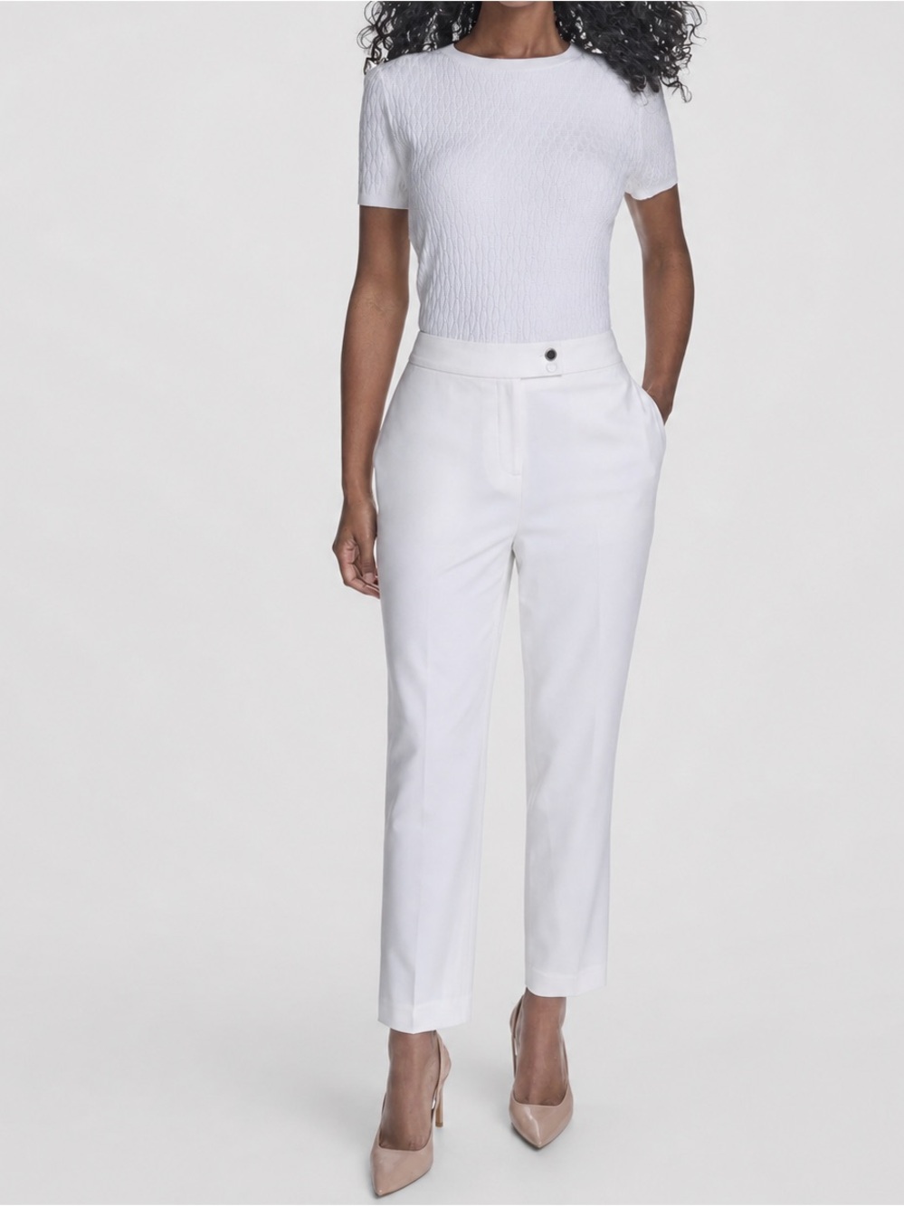 Calvin Klein White Straight-Leg High-Rise Trousers
